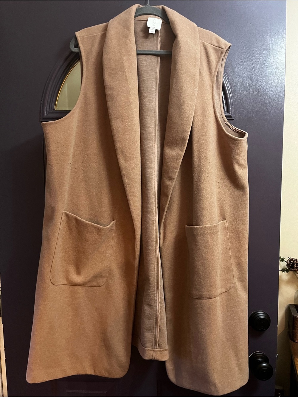 Joie Sleeveless Shawl Collar Duster Vest Jacket in Camel